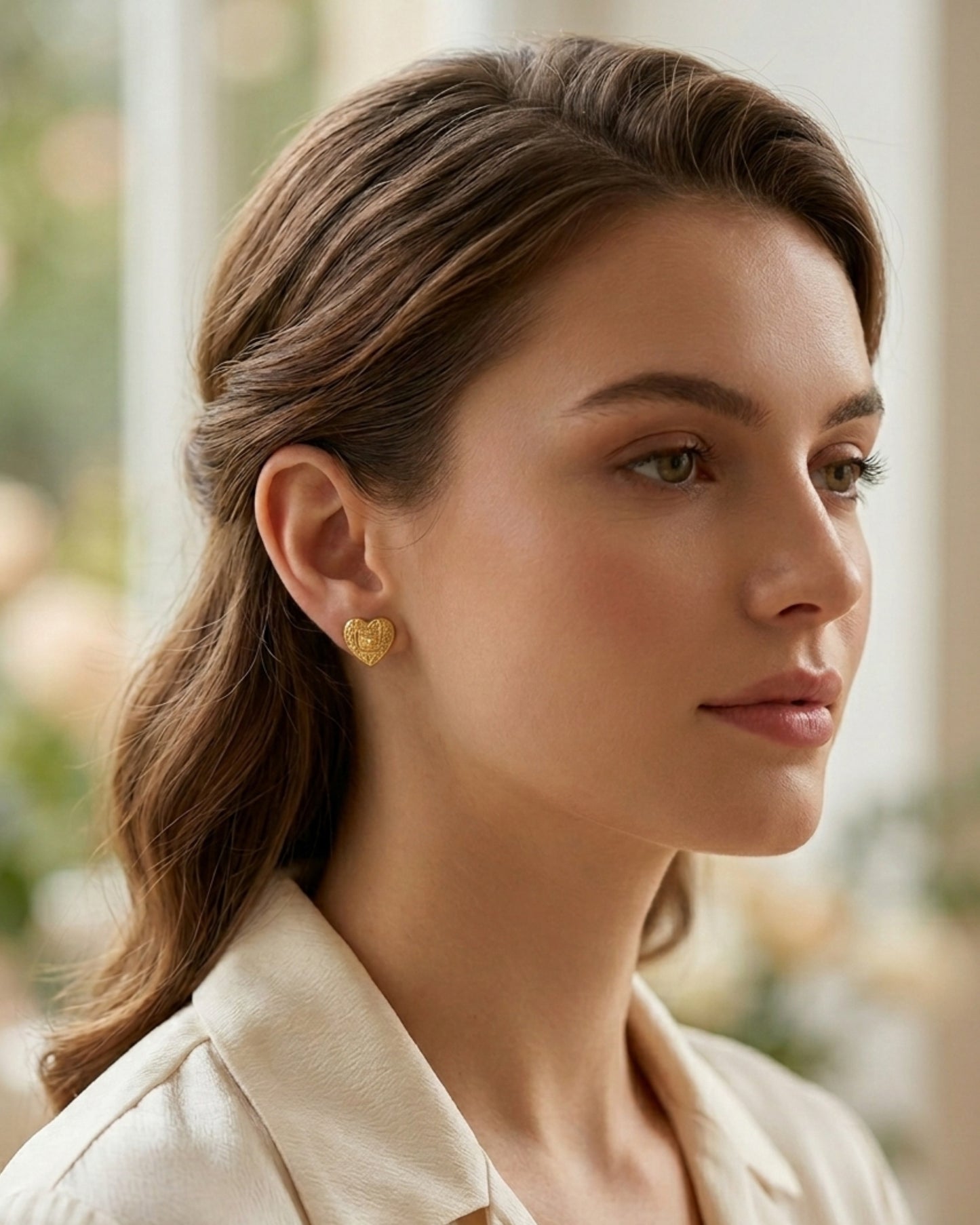 Aretes dorados chunky en forma de corazon