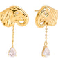 Aretes dorados con relieve con piedra colgante