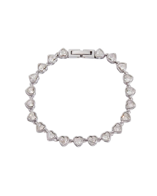 Pulsera plateada con cristales de corazon