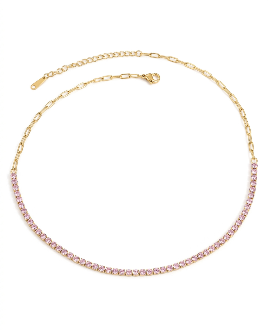 Collar Minimalista con Cristales en Rosa