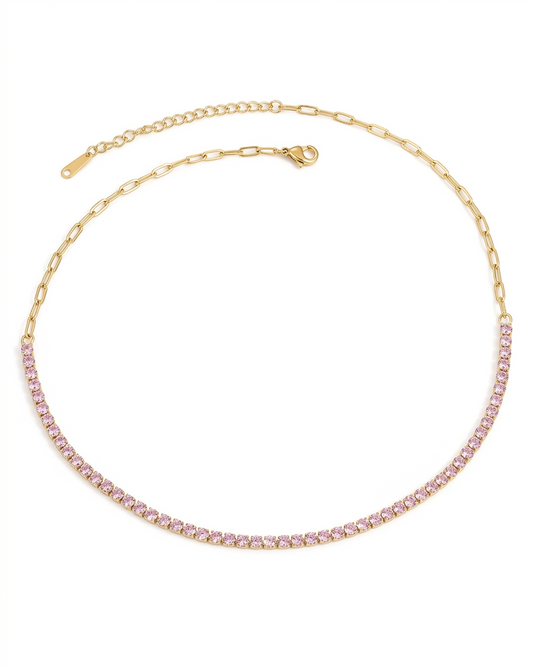 Collar Minimalista con Cristales en Rosa