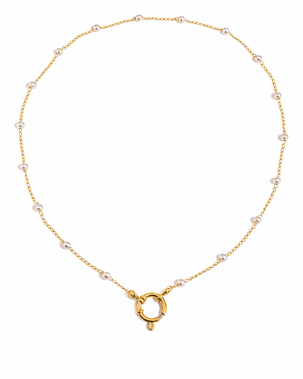 Collar Fino con Mini Perlas y Cierre Circular Frontal