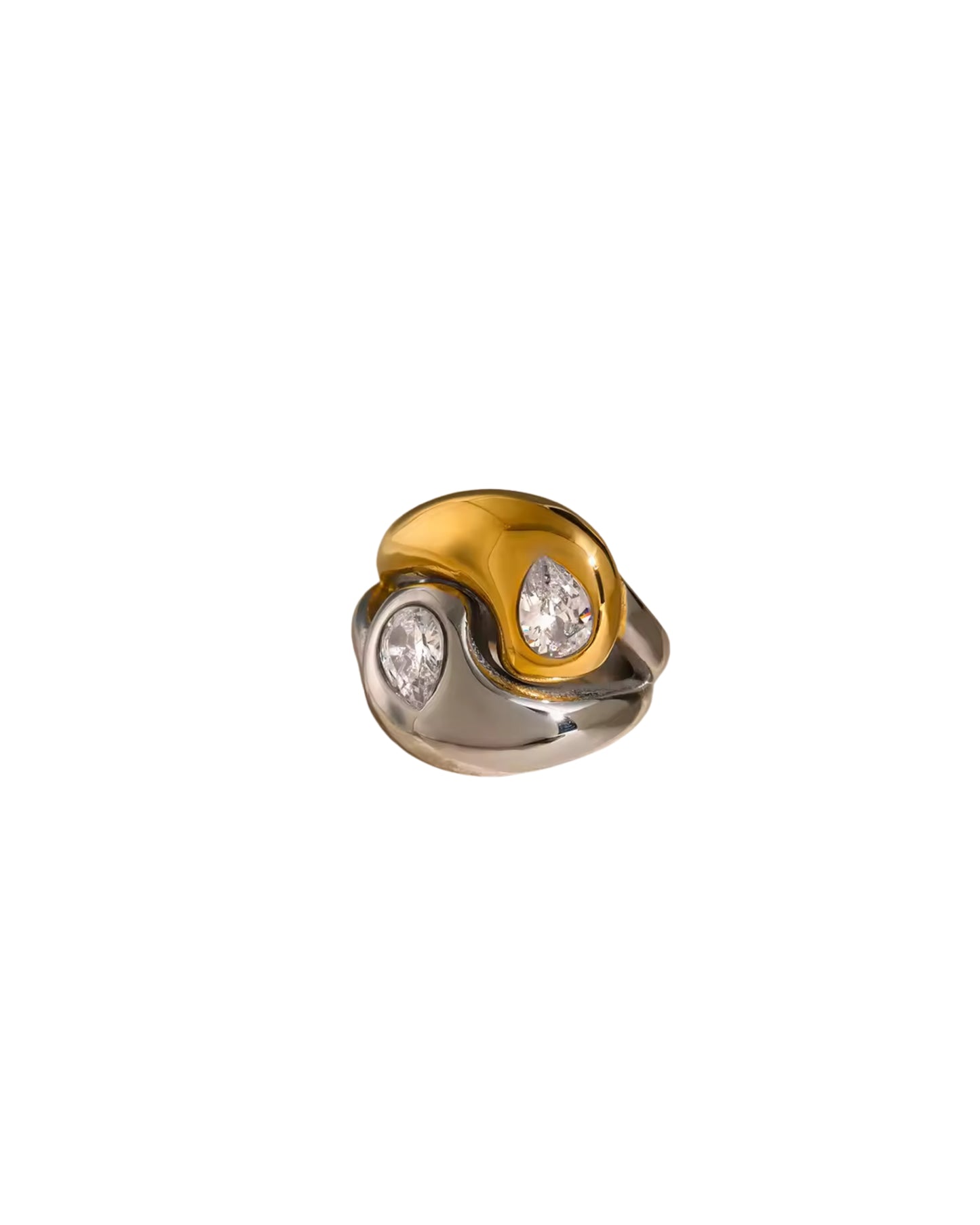 Anillo Chunky Yin Yang con Cristales