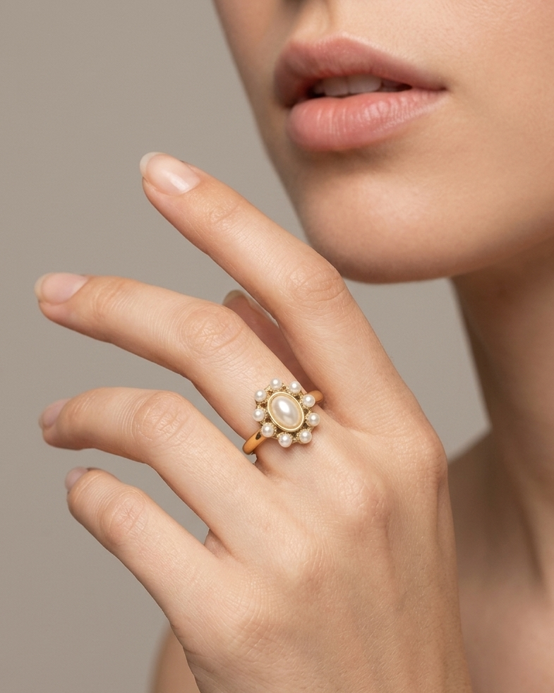 Anillo Medallón Pearl Halo