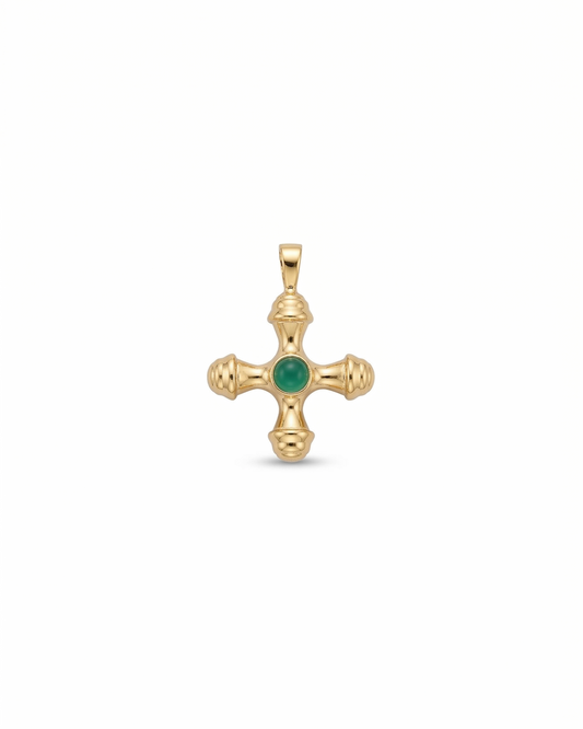 Dije de cruz bizantina en color dorado y verde