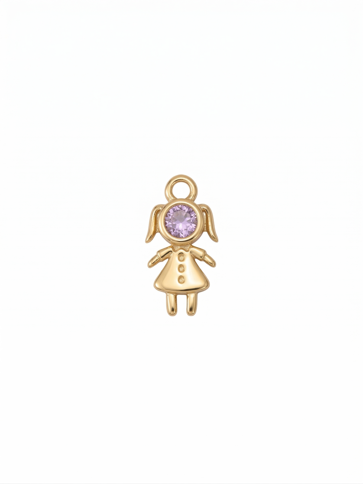 Dije figura de niña dorado "Petite Princess" con cristal lavanda