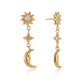 Aretes de Luna, Estrella y Sol con Circonias