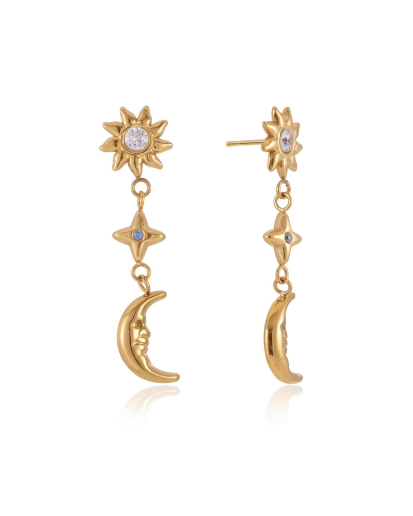 Aretes de Luna, Estrella y Sol con Circonias