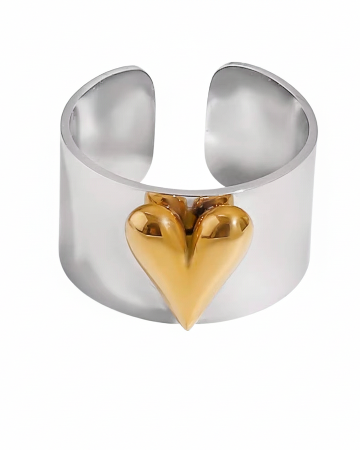 Anillo bicolor de corazón de tipo ajustable