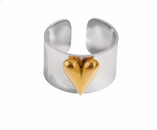 Anillo bicolor de corazón, de tipo ajustable